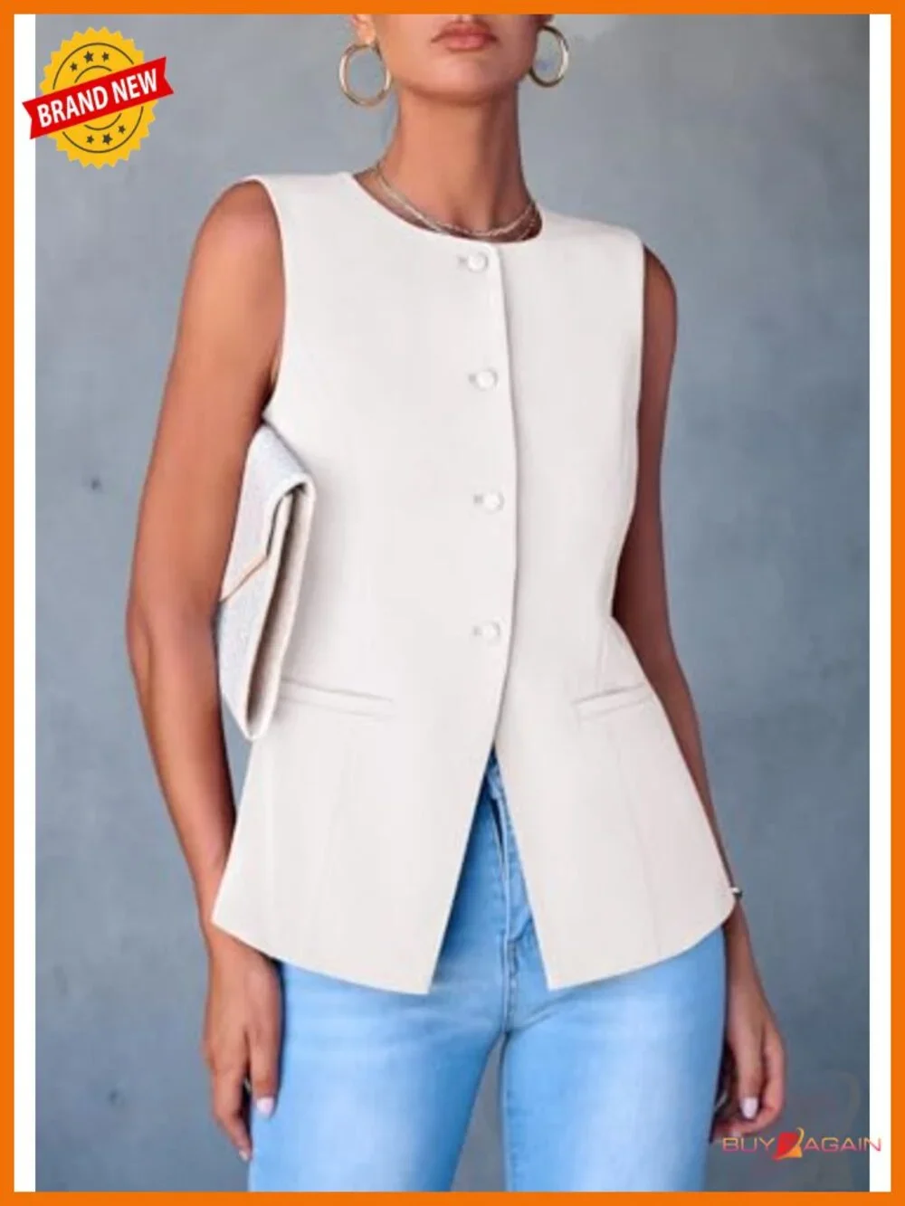 Women Sleeveless Suit Vest Blazer Button Down Work Tops Office Business Casual - Picture 2 of 6